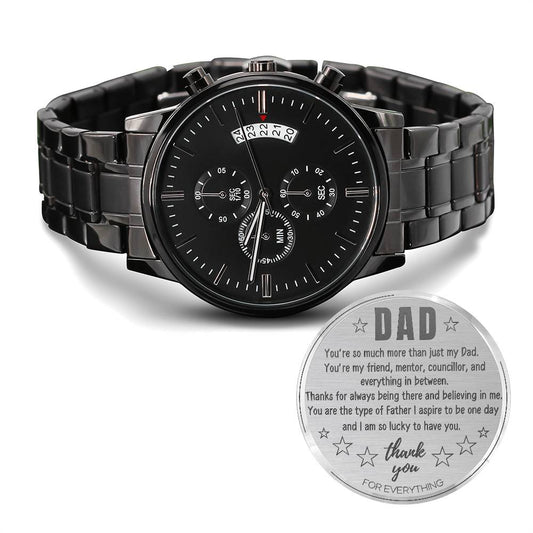 Men's Black Chronograph Watch - Gift for Dad - Engraved Message from Son