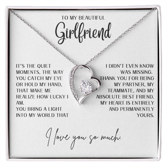 Gift for Girlfriend "You bring a light into my world" Forever Love necklace